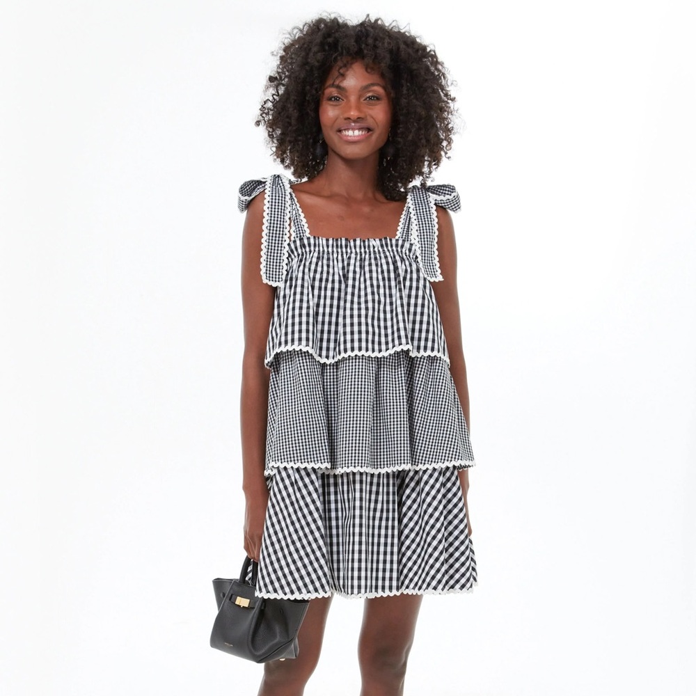 NWT Black Gingham Tiered Mini Dress